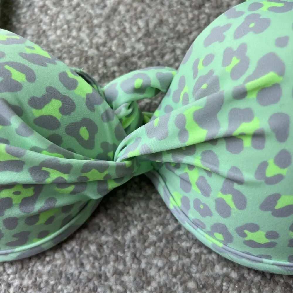 NWT California Waves bikini Juniors' Neon Push-Up Top‎ Green Animal Sz S Small